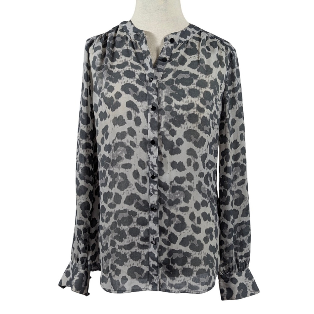 Banana Republic‎ Grey Leopard Print Button Down Blouse 0 Small Animal Print Top